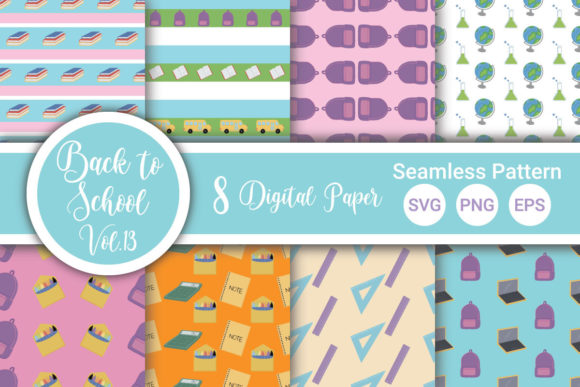 Back to School Pattern Digital Paper Set: Graphics & Print Templates